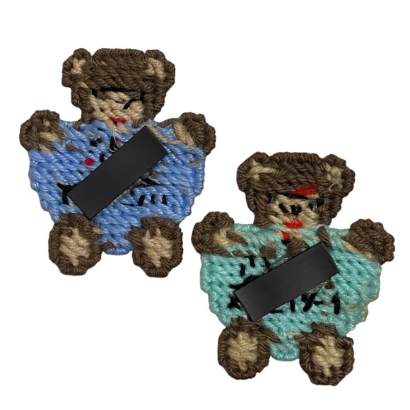 Vintage Plastic Canvas Needlepoint Teddy Bear Magnets Multi Holiday Lot of 5 - Picture 5 of 10